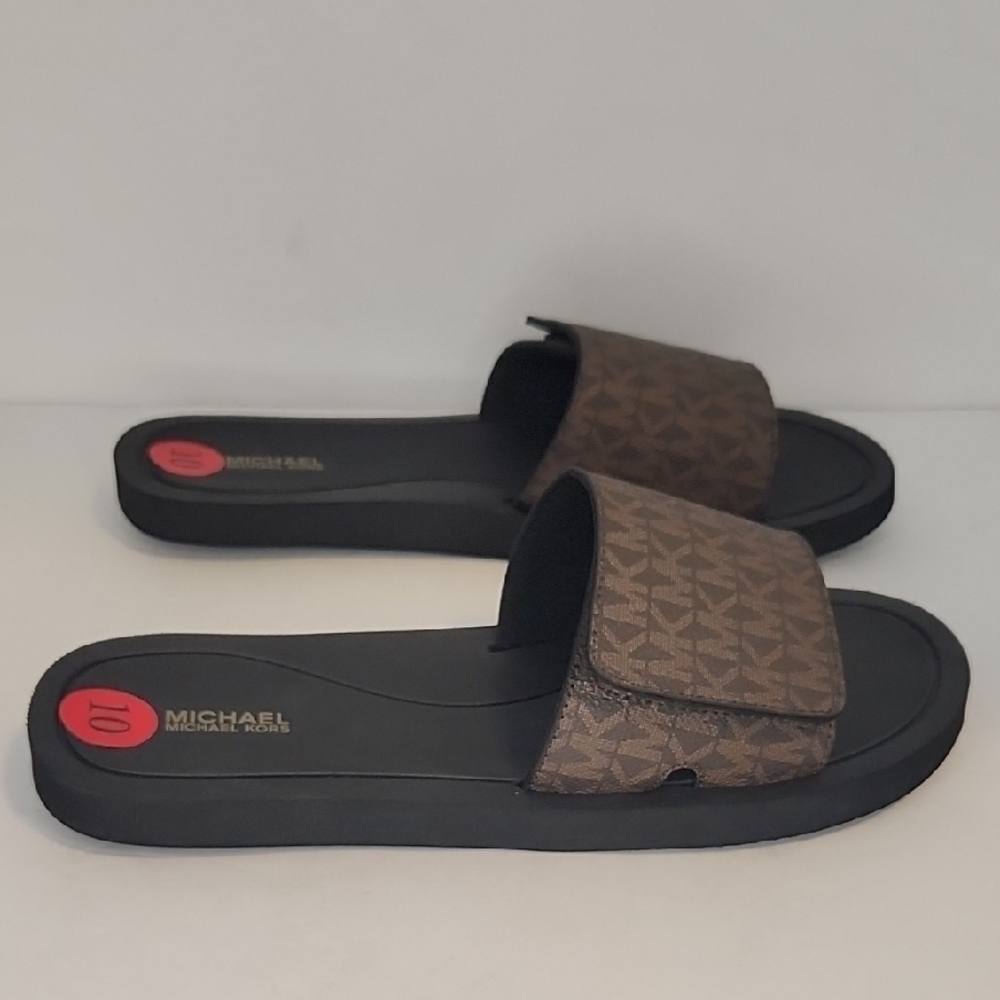 Michael Kors Black and Brown Slide Sandals